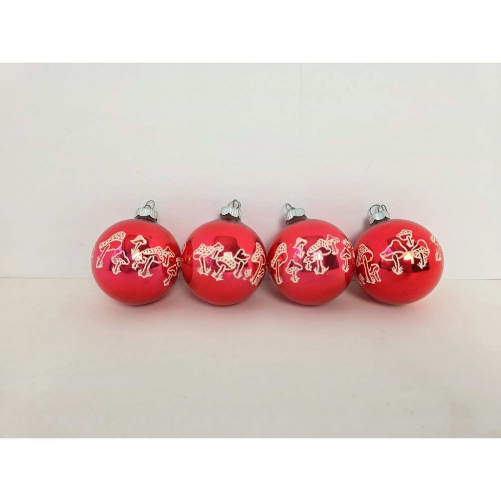 Vintage Christmas Ornament glass bulb lot red Shiny Brite mushroom 4